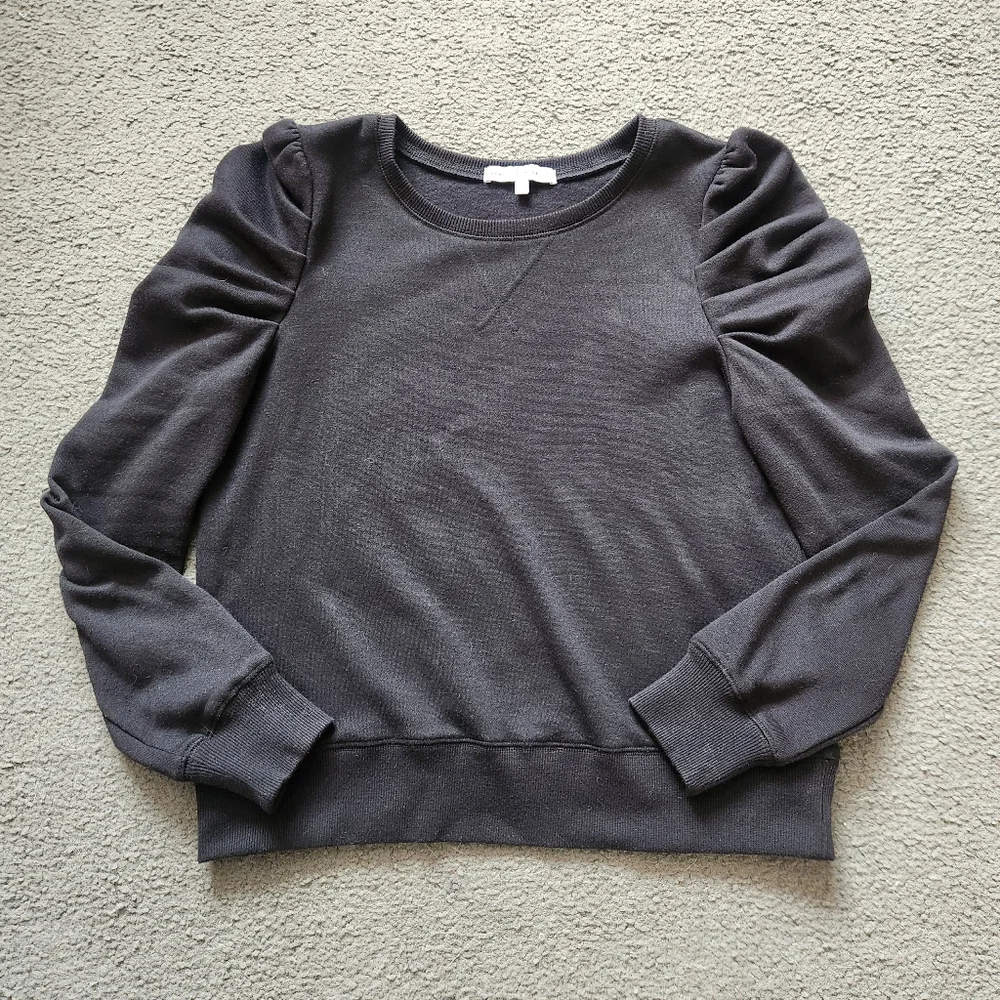 REBECCA MINKOFF Women's Janine Puff Sleeve Sweatshirt Small Black Quiet Luxury - Picture 2 of 12